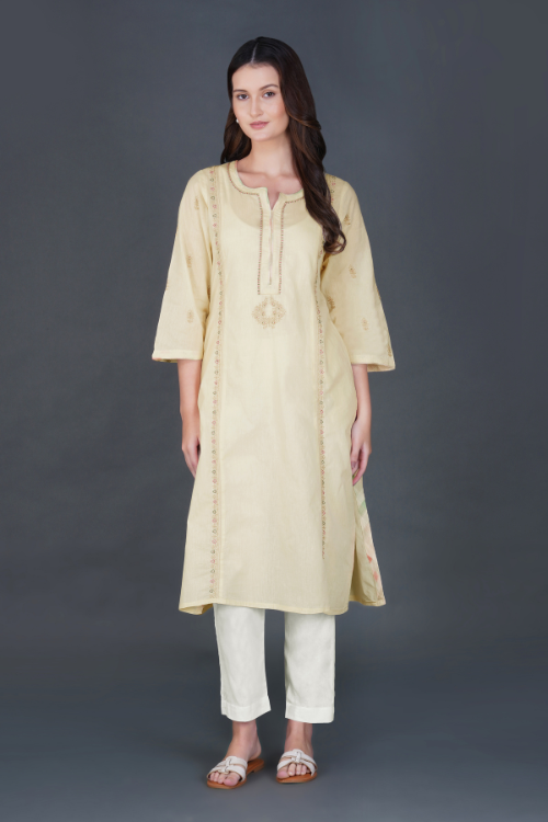 Phae Kiara Kurta In Two Tone Fabric With Hand Chikankari