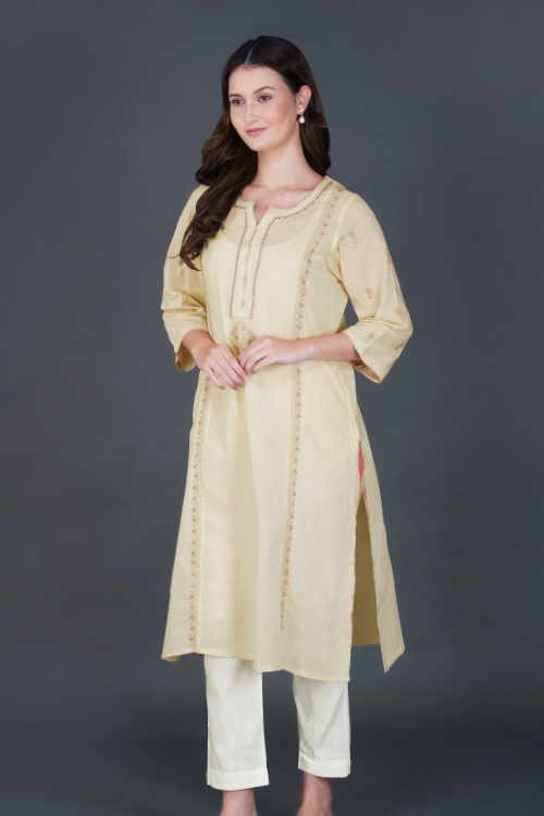Phae Kiara Kurta In Two Tone Fabric With Hand Chikankari