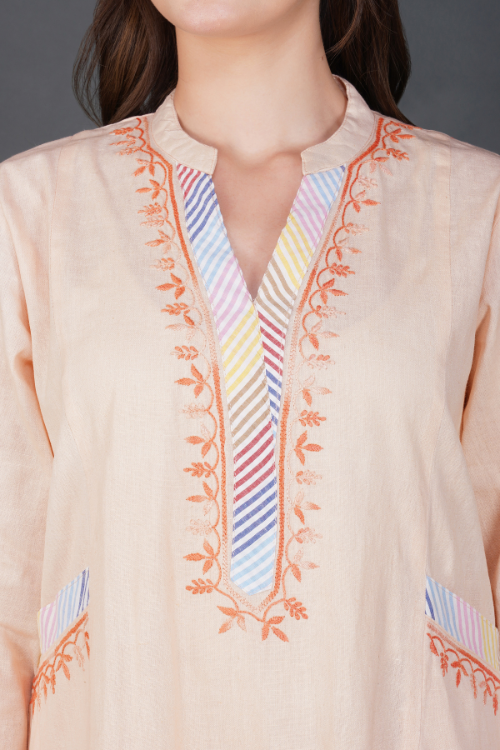 Phae Yusra Cotton Linen Kurta With Hand Chikankari
