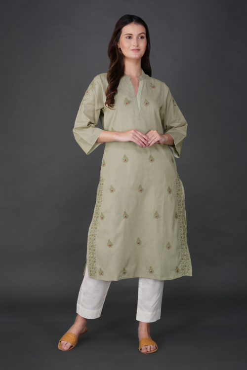 Phae Ahana Cotton Linen Kurta With Hand Chikankari
