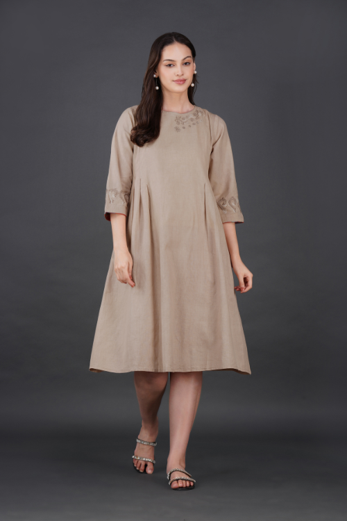 Phae Tamara Cotton Linen Beige Dress