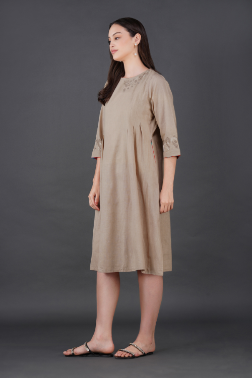 Phae Tamara Cotton Linen Beige Dress