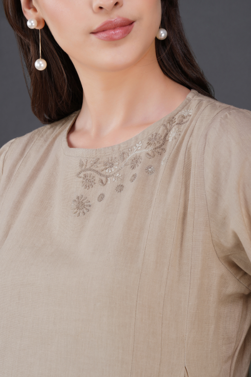 Phae Tamara Cotton Linen Beige Dress