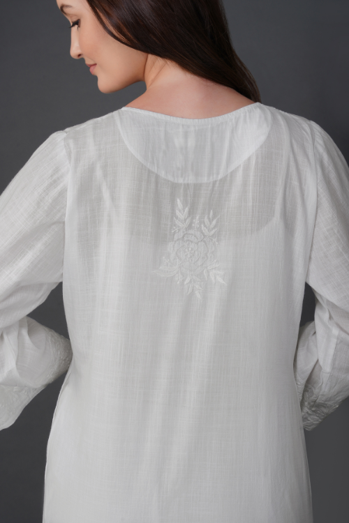 Phae Aastha Cotton Cross Hatch Kurta With Hand Chikankari