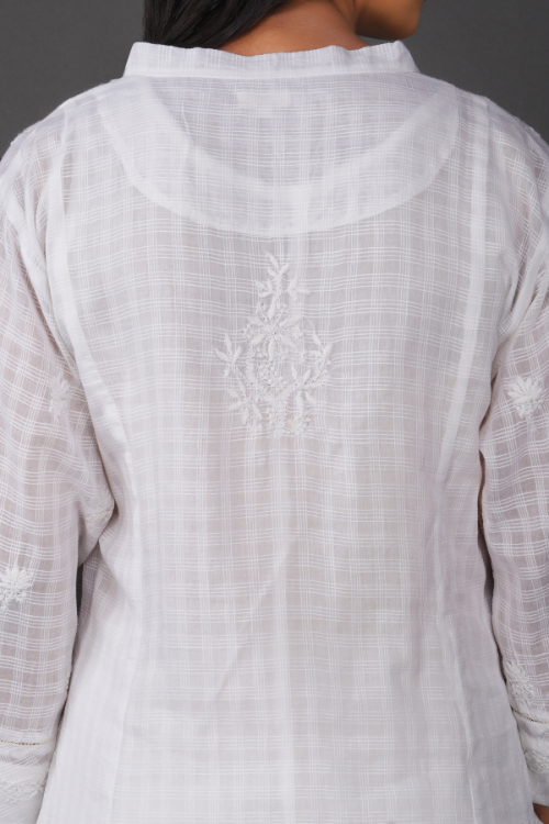 Phae Amina Cotton Self Check Kurta With Hand Chikankari