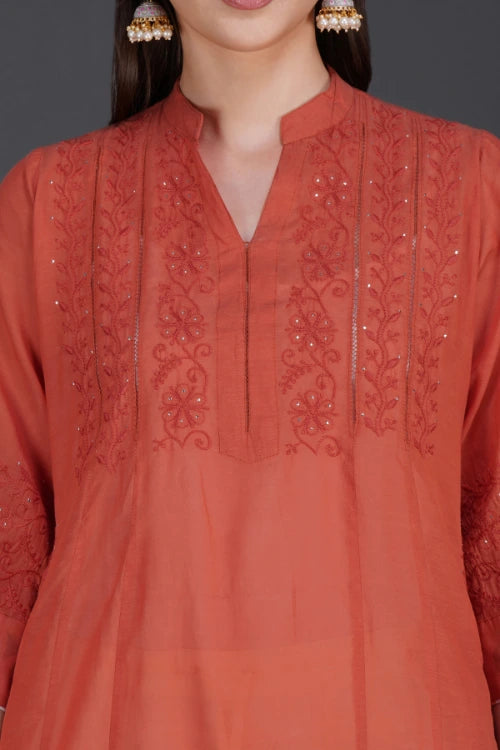Phae Ariana Kurta In Rust Orange