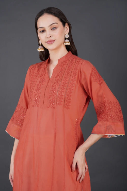 Phae Ariana Kurta In Rust Orange