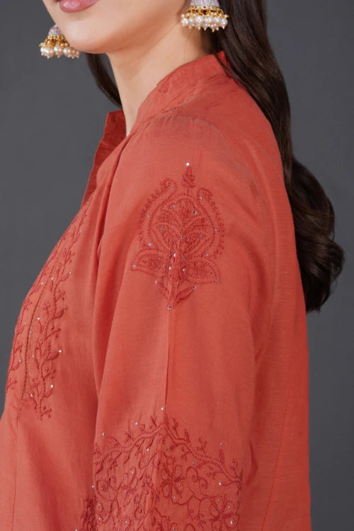 Phae Ariana Kurta In Rust Orange