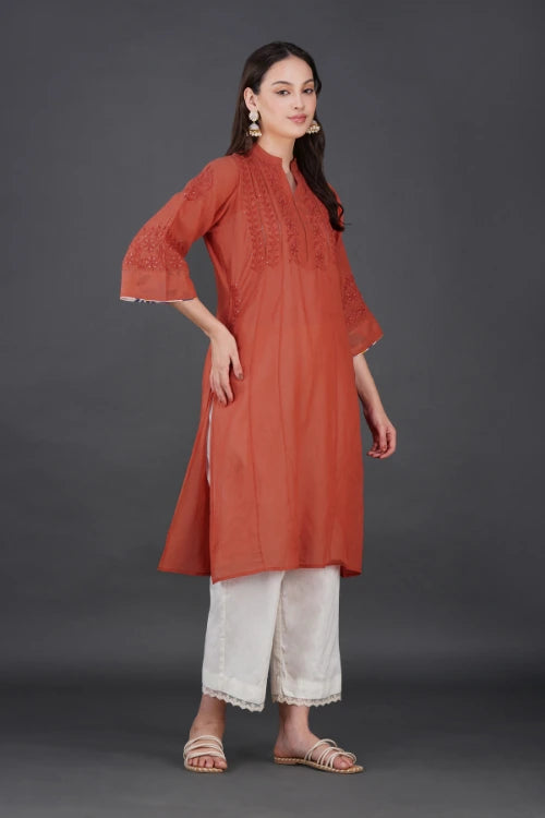 Phae Ariana Kurta In Rust Orange