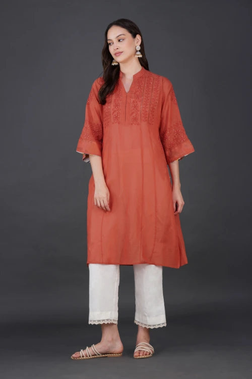 Phae Ariana Kurta In Rust Orange