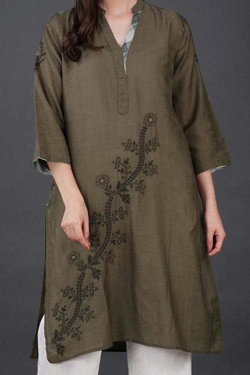 Phae Cyra Kurta In Olive Green