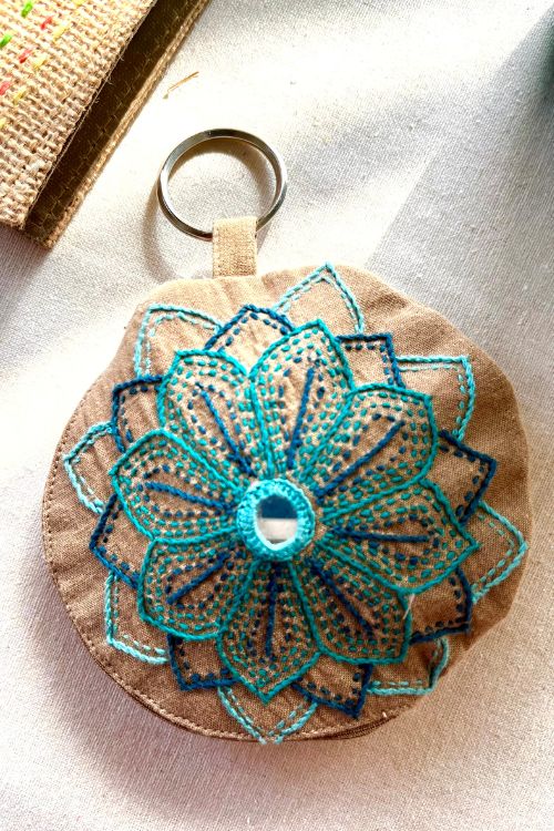 Okhai "Stellar" Hand-Embroidered Mirrorwork Pure Cotton Pouch