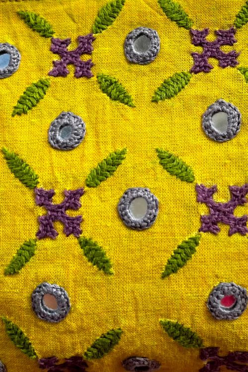 Okhai "Bumblebee" Hand-Embroidered Mirrorwork Pure Cotton Pouch