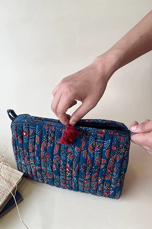 Okhai "Nuance" Hand-Embroidered Mirrorwork Pure Cotton Pouch with Tassels