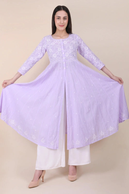 Shwet Women Purple Hand Embroidered Chikankari Shrug