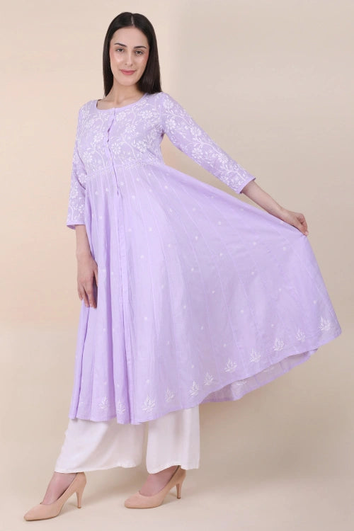 Shwet Women Purple Hand Embroidered Chikankari Shrug