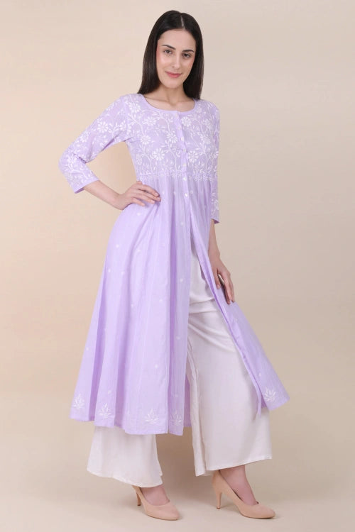 Shwet Women Purple Hand Embroidered Chikankari Shrug