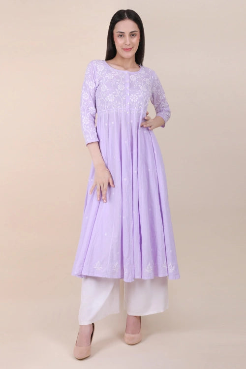 Shwet Women Purple Hand Embroidered Chikankari Shrug