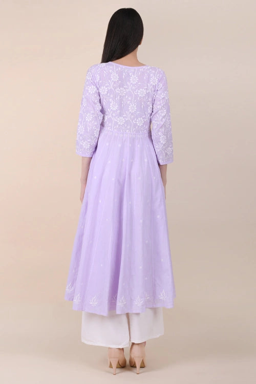 Shwet Women Purple Hand Embroidered Chikankari Shrug