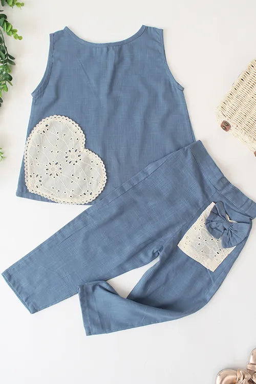 Ajoobaa Kid"Heart Applique" Co-Ord Set - Blue