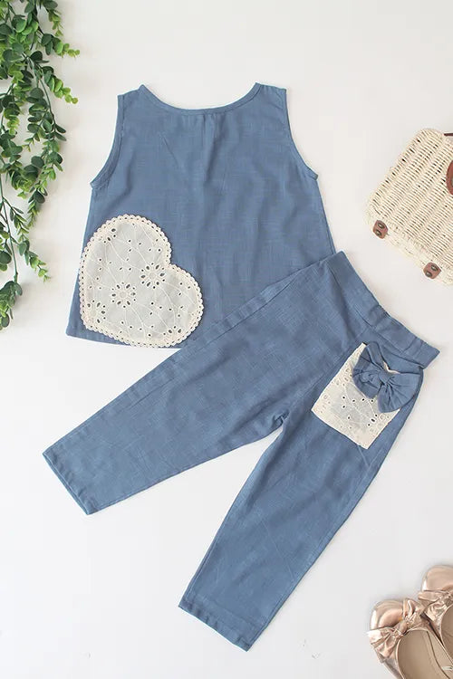 Ajoobaa Kid"Heart Applique" Co-Ord Set - Blue