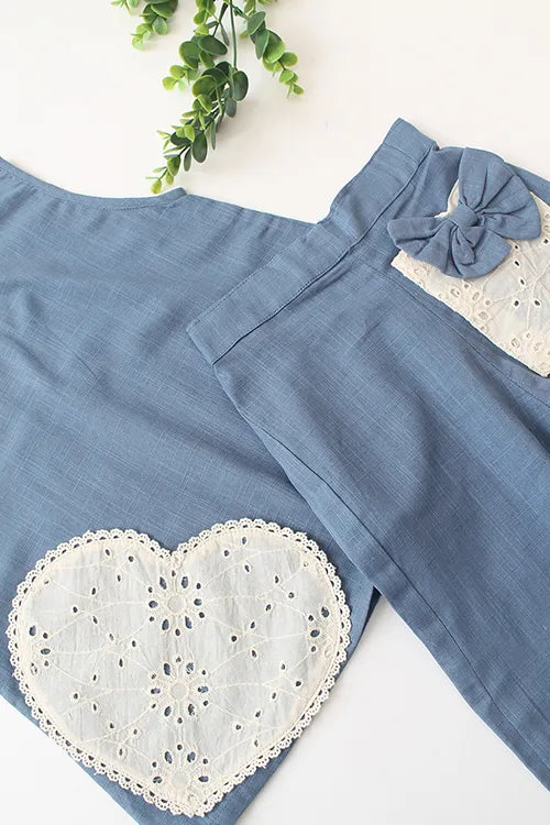 Ajoobaa Kid"Heart Applique" Co-Ord Set - Blue