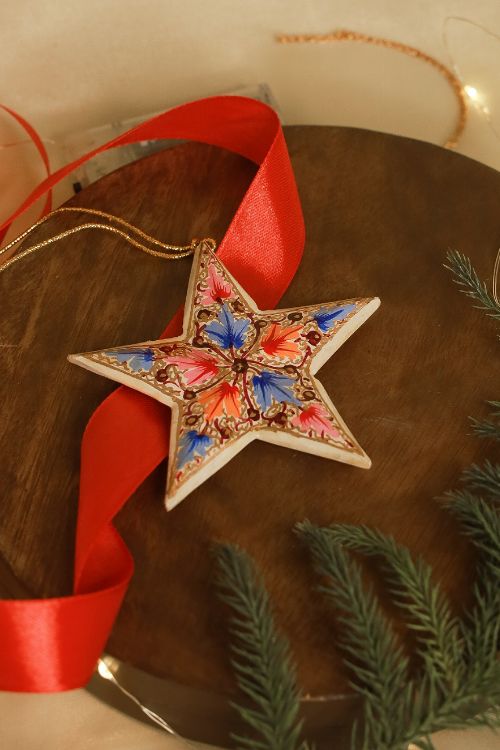 TICH  Kashmiri Art Xmas Decorations - Set Of 4 (2 Baubles & 2 Stars)