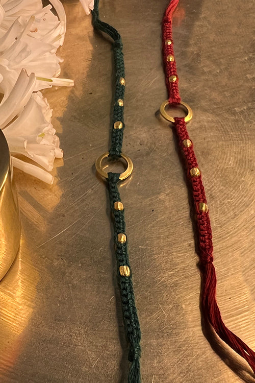 "Dhaaga 'The Connection Rakhi' - Maroon & Deep Green (Set of 2)