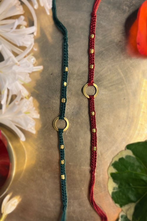 "Dhaaga 'The Connection Rakhi' - Maroon & Deep Green (Set of 2)