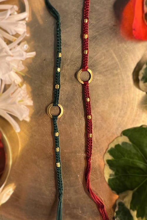"Dhaaga 'The Connection Rakhi' - Maroon & Deep Green (Set of 2)