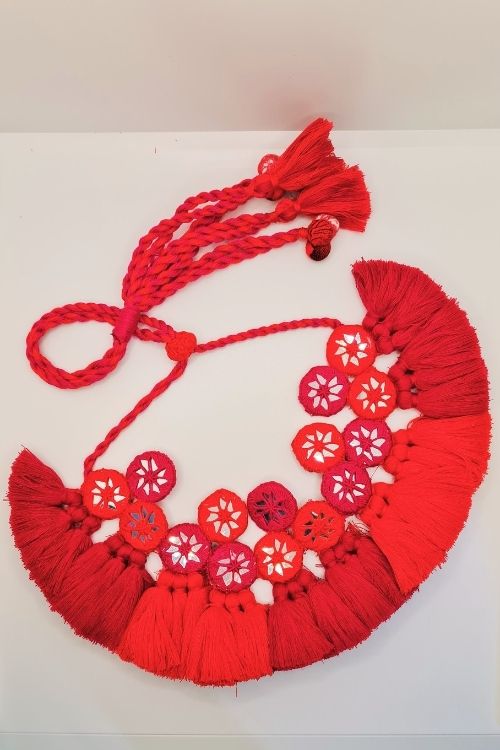 Antarang, Red And Dark Pink Choker, 100% Cotton. Hand Made By Divyang Rural Women