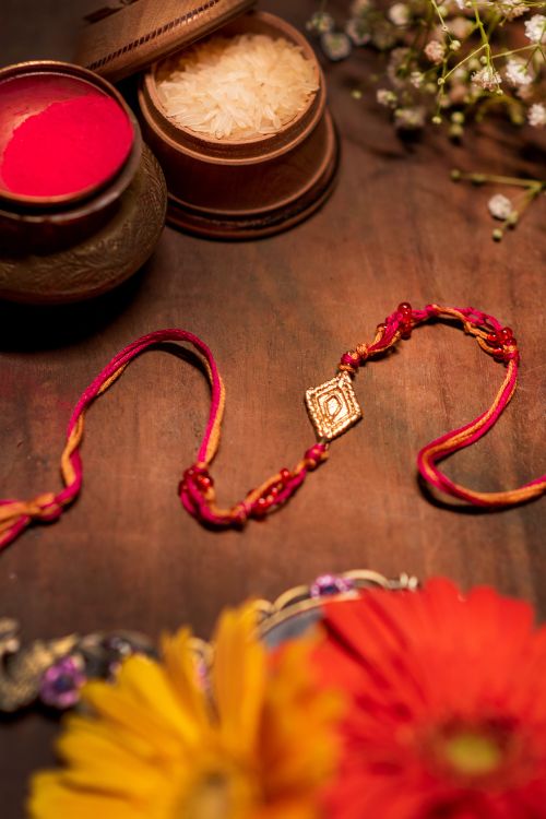 Miharu Handwoven Dokra  Rakhi -Red-Yellow