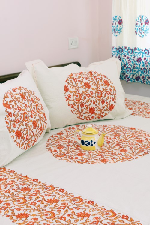 Textile Tales: Rustic Route'S Artisanal Block Print Bedspread Orange & Peach