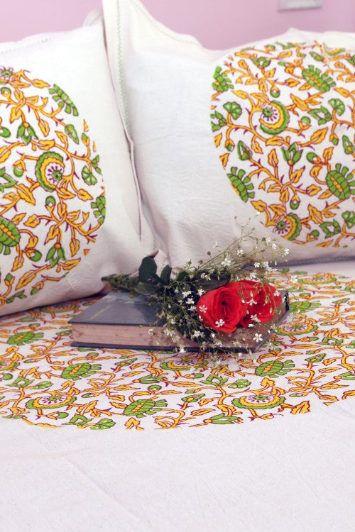 Textile Tales: Rustic Route'S Artisanal Block Print Bedspread Lemon Yellow & Lemon Green