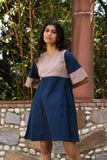 Izzara Mirrorwork Indigo Cotton Short Dress
