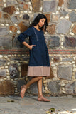 Izzara Mirrorwork Indigo Cotton Knee Length Dress