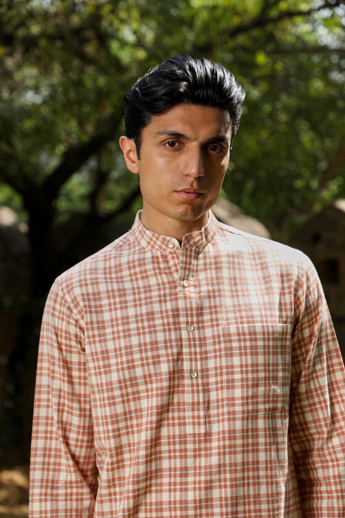 Rangsutra Arka Cotton Checked Long Kurta