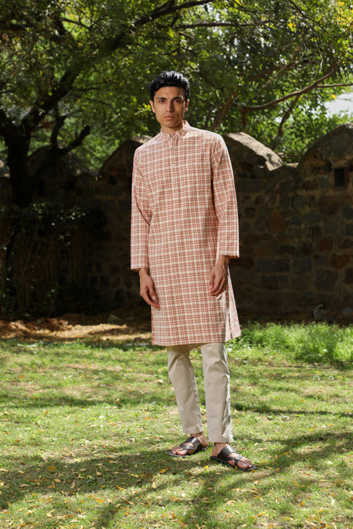Rangsutra Arka Cotton Checked Long Kurta