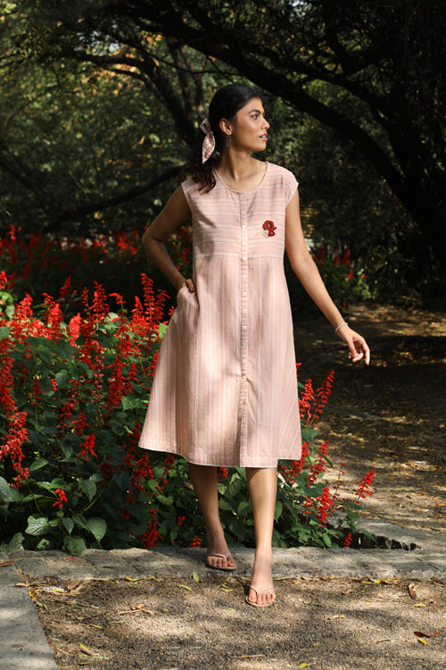 Rangsutra Arka Cotton Peach Striped Dress
