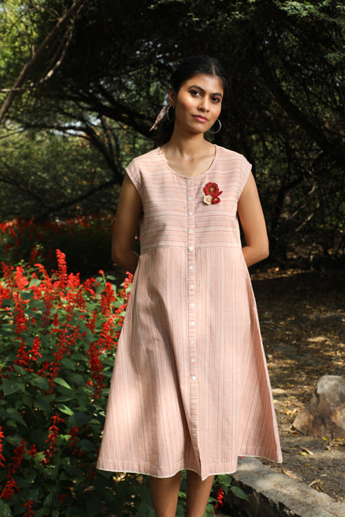 Rangsutra Arka Cotton Peach Striped Dress