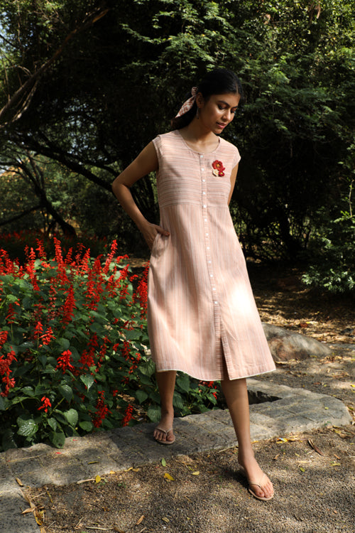 Rangsutra Arka Cotton Peach Striped Dress