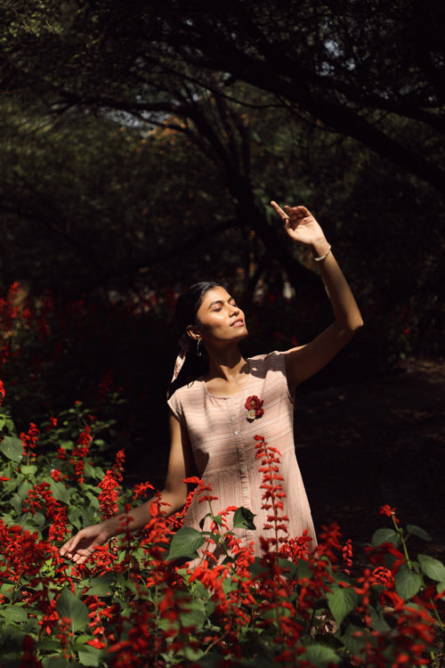 Rangsutra Arka Cotton Peach Striped Dress