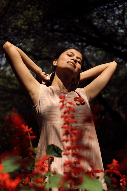 Rangsutra Arka Cotton Peach Striped Dress