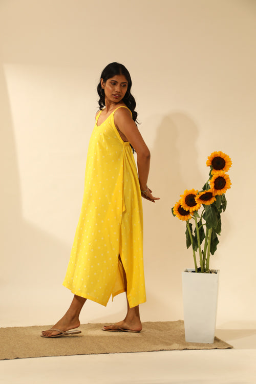 Rangsutra Bandhani Strappy Long Dress In Electric Yellow