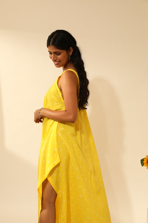 Rangsutra Bandhani Strappy Long Dress In Electric Yellow Okhaistore Rangsutra Bandhani Strappy Long Dress In Electric Yellow Okhaistore