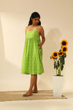 Bandhani Strappy Knee Length Dress In Lime Green