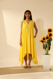 Bandhani Asymmetric  Dress In Electric Yellow
