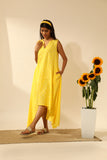 Bandhani Asymmetric  Dress In Electric Yellow