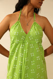 Bandhani Halter Jumpsuit With Drop Crotch In Lime Green