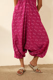 Bandhani Halter Jumpsuit With Drop Crotch In Magenta Pink